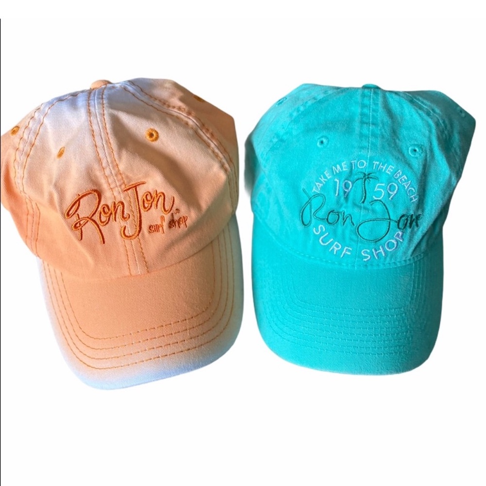BUNDLE OF 2 🧢🏄🏻‍♀️ NWOT RON JON SURF SHOP BLUE & ORANGE COTTON BASEBALL CAP HATS
